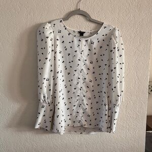 Ann Taylor White Blouse with Black Floral Pattern
